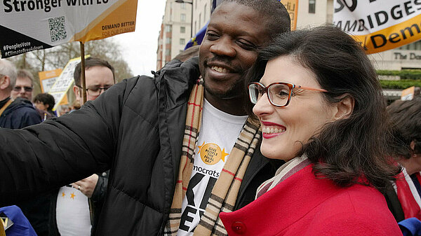 Lib Dem MP Layla Moran greets supporter