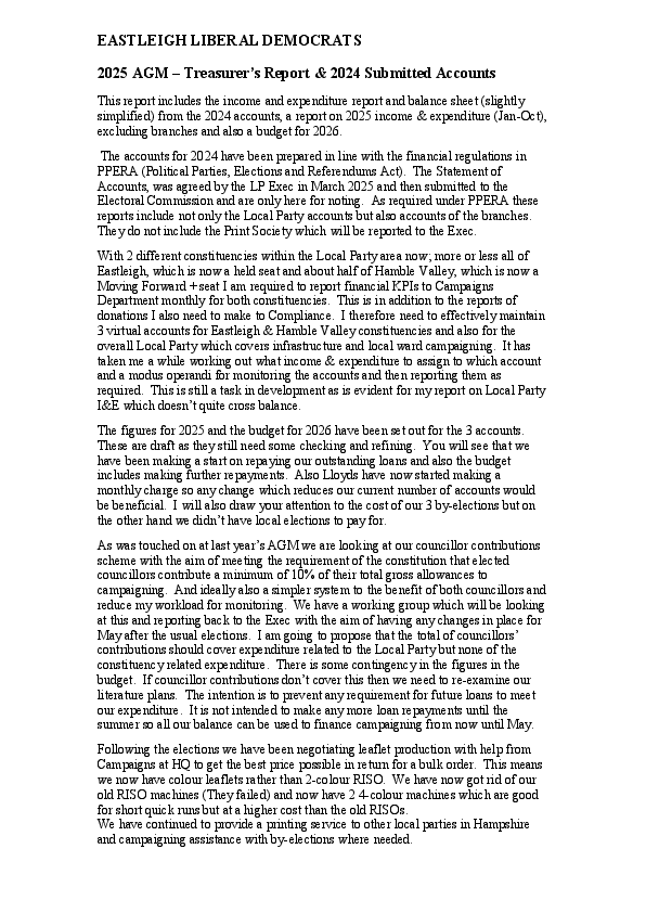 Treasurer’s Report & 2024 Submitted Accounts