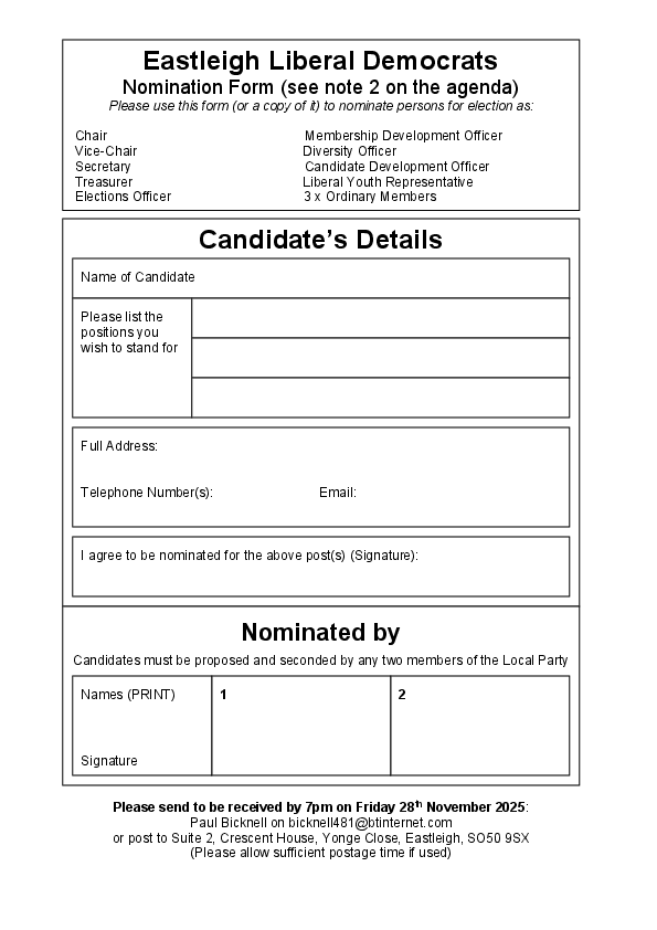 Nomination form for 2025 AGM