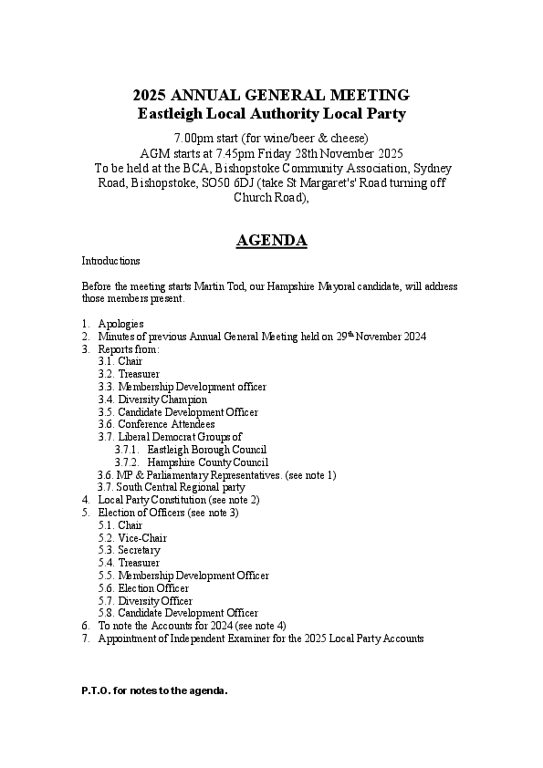 Agenda for 2025 AGM